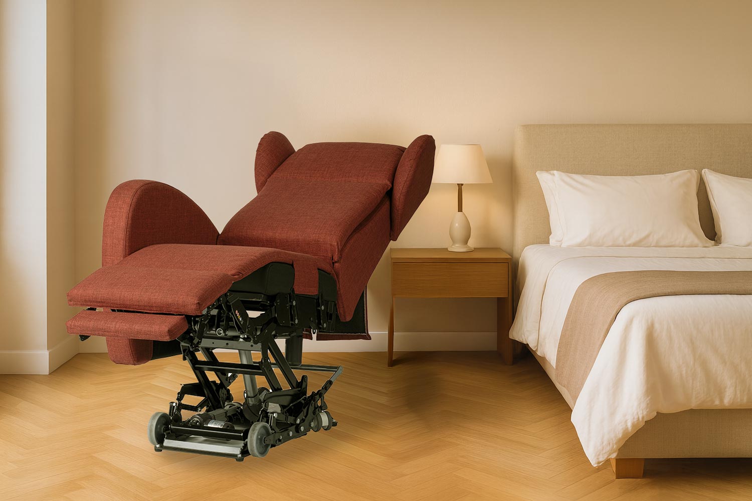 Pflegesessel mit Aufstehposition und Liegefunktion 180° im Alltag zu Hause